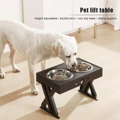 Adjustable Dog Bowls Stand Raised with Stainless Steel Bowls Adjusts to 3 Heights for Medium Large Dogs and Pets C1