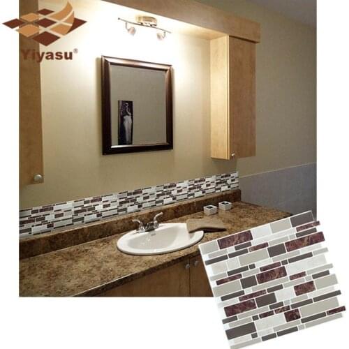 Self Adhesive Mosaic Tile 3D Peel and stick Wall decal Sticker DIY Kitchen Bathroom Home Decor Vinyl Soft Brown Marble Oblong