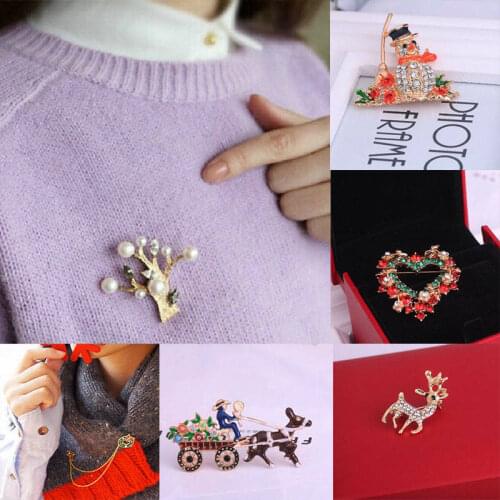 Merry Christmas Deer Rhinestone Cute Snowman Brooch Pin For Women Kids Christmas Theme New Year Party Gifts