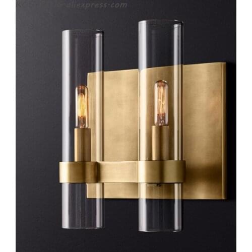 RH Nordic glass wall lamps 2 heads post-modern bedroom bedside wall light fixture cafe bar restaurant aisle stair wall sconces