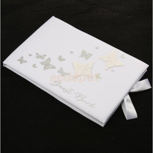 Wedding Guest Book Butterfly Bowknot White Satin Elegant Ceremony Signature Guestbook Album Bride Groom Gift
