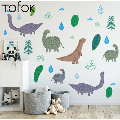Tofok Cartoon Green Dinosaur Raindrop Kids Cloud Wall Stickers for Kids Room Baby Nursery Decorative Stickers Wall Decals PVC