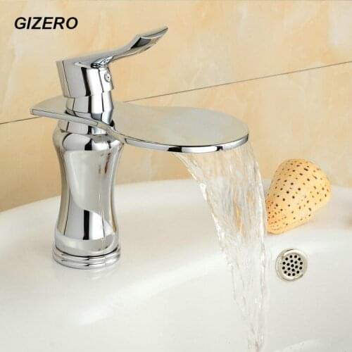 Bathroom Basin Faucets Waterfall Design Wide Mouth Chrome Finished Hot Cold Tap Vanity Sink Mixer Faucets Copper Brass ZR620