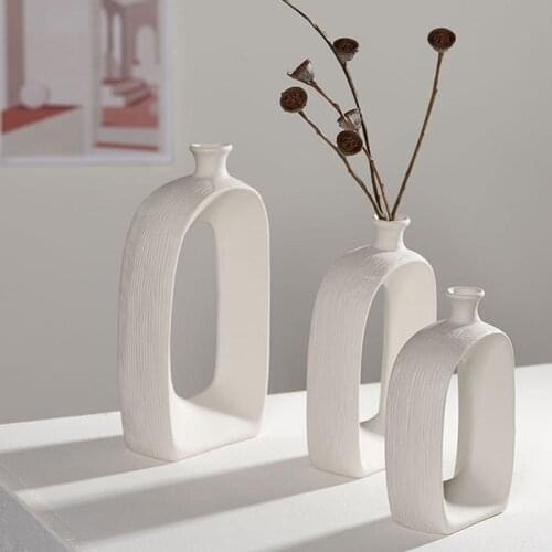 Home Supplier White Porcelain Flower Vase Living Room Decoration Ornament Dry Flower Arrangement Ceramic Vases Desk Decorations