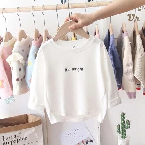 Girls' spring autumn long sleeve T-shirt new loose white versatile top childrens baby kids foreign style bottom shirts P5253