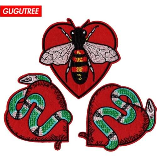 GUGUTREE embroidery snake patches bee patches badges patches,embroidered appliques for denim jeans