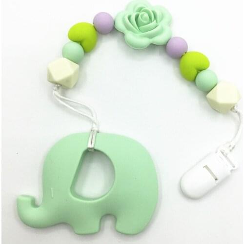 2016 silicone pacifier rose flower clip with New elephant teether silicone heart beads Teething Clip BPA Free for teething baby