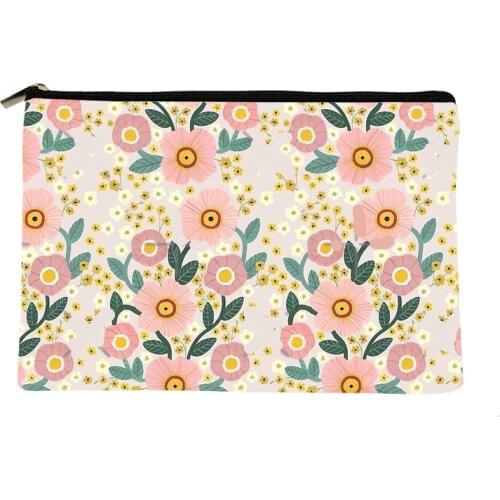 Women Pink Flowers Printed Make up bag Fashion Women Cosmetics Organizer Bag for Travel Colorful Storage Bag for Lady Bag