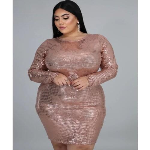 Womens Dress 5xl Sexy Round Collar Long Sleeve Sequins Elegant Fashion High Waist Plus Size Dresses Wholesale Dropshipping