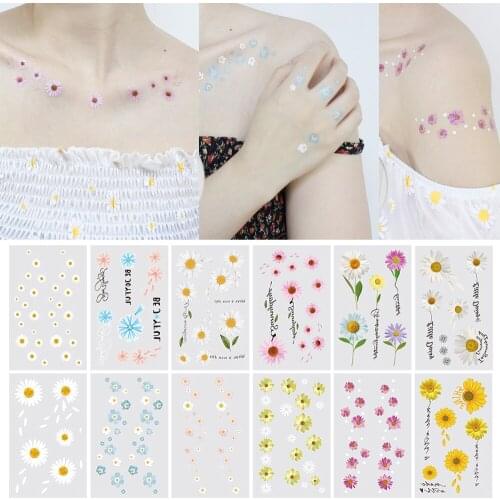 1 Sheet glaryyears Daisy Flowers Butterflies Letters Tattoo Cartoon Temporary Tattoo Sticker for Body Art EM