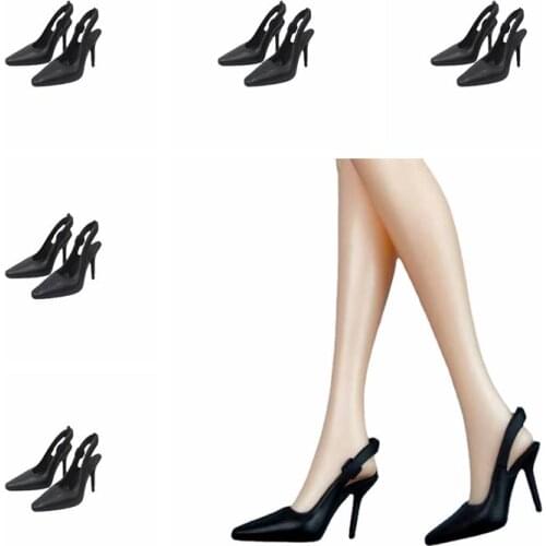 10 Pairs/lot 1/6 BJD Accessories For Barbie Doll Shoes Classic Black High Heel Shoes Sandals Princess Foot Wears Girl Toys Gifts