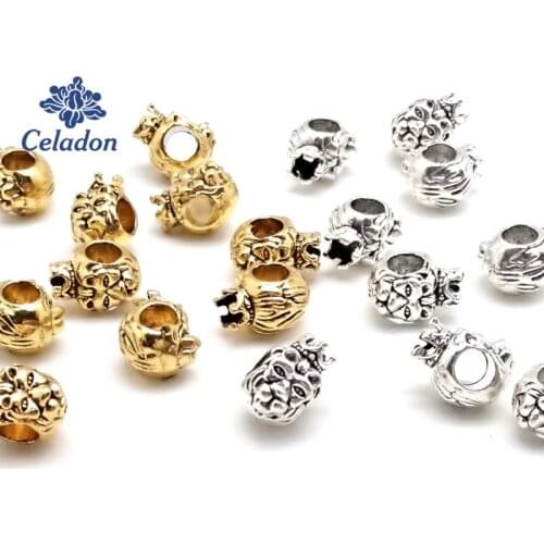 10PCS 10MM Vintage Charms Owl Head Beads Antique Gold Silver Color Metal Alloy Spacers Beads For Bracelet Jewelry Making