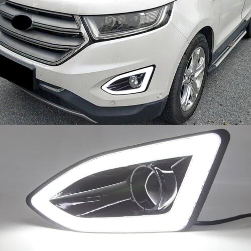 1Pair Car LED DR Daytime Running Light with Yellow siganl Fog Lamp cover For Ford Edge 2015 2016 2017 2018