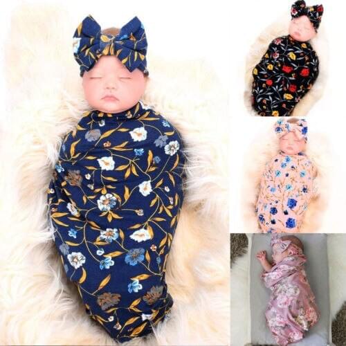 2019 Brand Newborn Baby Cute Swaddle Blanket Sleeping Swaddle Muslin Wrap+Hat 2pcs