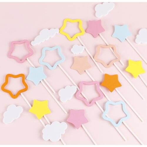 2pcs Cake Decoration Imitating Fondant Macaron Color Sponge Five-pointed Star Plug-in Cake Card Party Decoration Gift