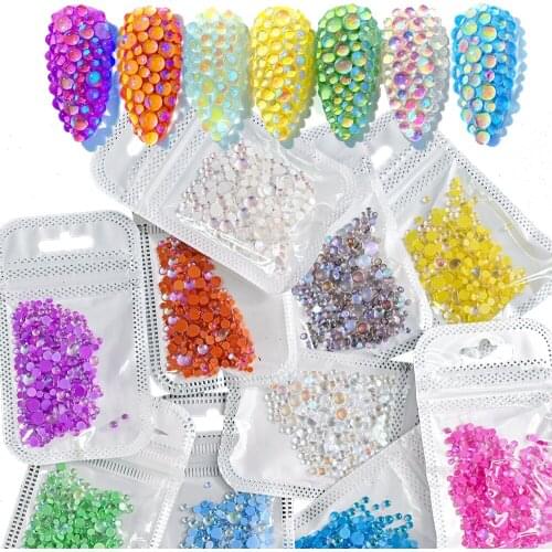 300 Pcs/Bag Aurora Candy Colors Nail Rhinestones Mixed Size Round Glass Crystal Beads AB 10Colors Drop Nails Decoration DPM2