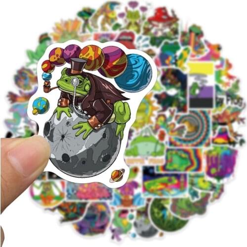50 PCS Cartoon Psychedelic Colorful Frog Stickers for Motorcycle Luggage Laptop Refrigerator Skateboard Toys DIY Gift Friends