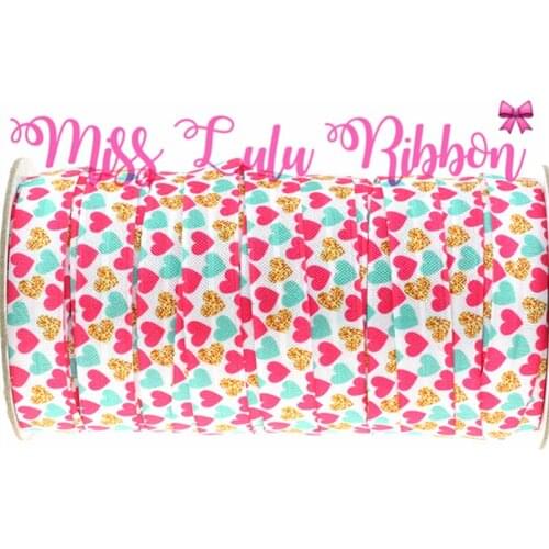 50 yards 5/8''16mm Valentines Love Printed Fold Over Elastic Ribbon Handmade Hair Accessories DIY Gift Making MD161011-25-5536