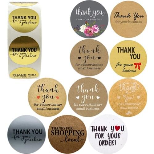 500PCS Thank You for Supporting My Small Business Kraft Stickers with Gold Foil Round Cute Stickers Scrapbook Stationery Sticker