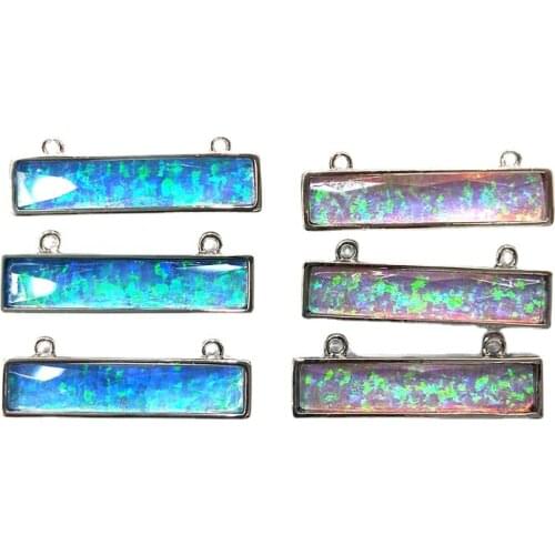 6x26mm Silver plated Rectangle Shape Mix color lab Opal stone connector bead Pendant/Necklace/bracelet Jewelry findings beads