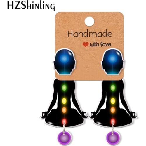 Meditation yoga Pattern Acrylic Clip Earrings Stud Earrings Resin Epoxy Ear Jewelry