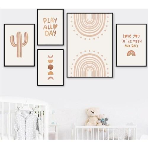 Boho Unicorn Cactus Poster Rainbow Sun Moon Art Print Car Way Wall Art Canvas Painting Quotes Picture Nordic Baby Kid Room Decor