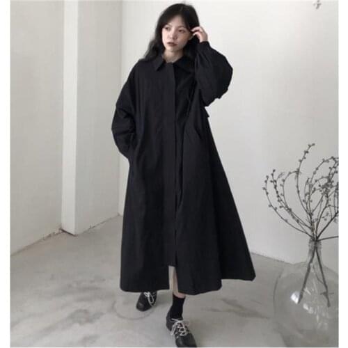 Large spring and autumn zipper medium and long windbreaker high sense coat womens 2021 new early autumn black coat
