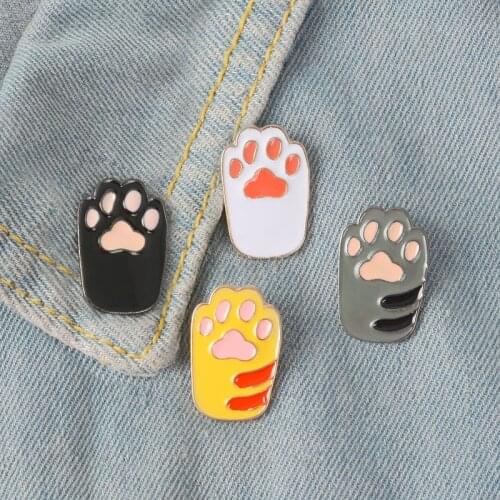 Cat Kitten Paws Enamel Pins Cute Cartoon Orange White Black Grey Brooches DIY Badge Gifts Jewelry for Girl Kids Fans friends