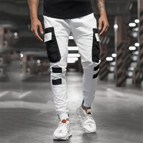 Casual Men Fashion Color Block Multi Pockets Sports Long Cargo Pants Work Trousers for Men