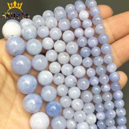 A+ Natural Angelite Stone Beads Round Blue Loose Spacer Beads For Jewelry Making DIY Bracelet Accessories 15"inches 4/6/8/10mm
