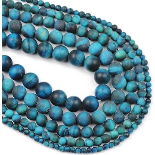 Round Natural Matte Peacock Blue Tiger Eye Stone Charm 4 6 8 10 12MM Loose Beads For Bracelet Earrings Making DIY Accessories