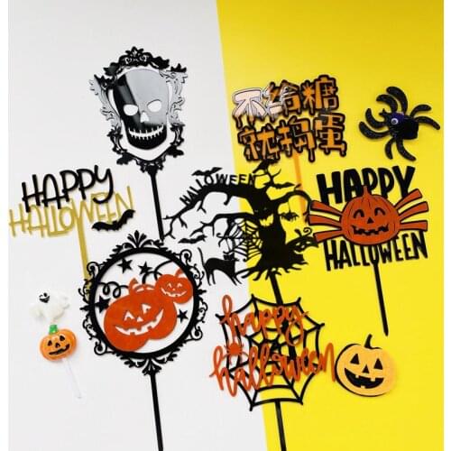 Double Acrylic Cake Topper Skull Pumpkin Theme Cake Decoration Happy Halloween Party Favors High Quality