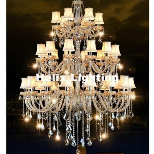 European Modern 34 Arms Luxury Three Layers Crystal Chandelier D130cm H165cm E14 Top K9 Champagne Crystal Hotel Hall Lighting