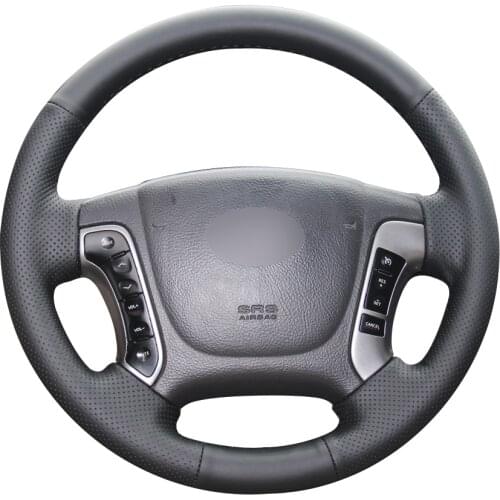 Black Natural Leather Car Steering Wheel Cover for Hyundai Santa Fe 2006-2012