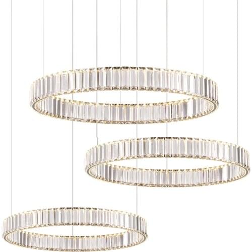 Silver Golden Stainless Steel Crystal Lucky Ring Lustre LED Chandelier Lighting Suspension Luminaire Lampen For Dinning Room