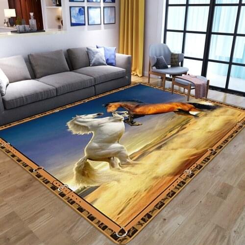 Nordic 3D horse Printed Large Carpets Soft Flannel kids play Area Anti-slip Rugs for home Living Room bedroom bedside floor mats