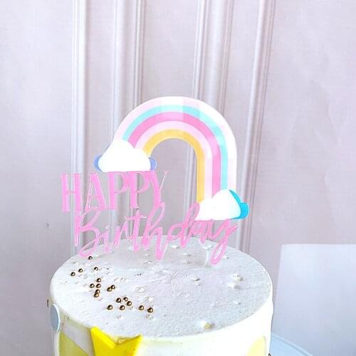 Creative Acrylic Rainbow Happy Birthday Cake Topper Cake Decoration Baby Shower Party Favors Kids Favors Party Supplies