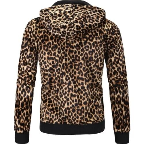 Leopard Hooded Zipper Long Sleeve Men Gothic Style Hoodies Male Sweatershirt Slim Fit Cardigan Fashion Winter Hoodie Plus Size