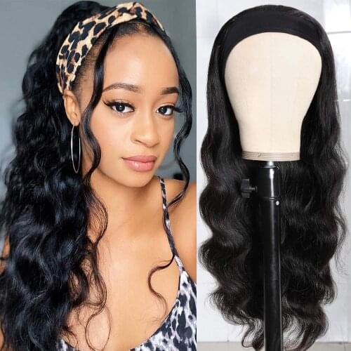 LIHUI 24"Synthetic headband wig Women long Wave Curly Natural Black Wigs for High Temperature Fiber Synthetic Headband Wig