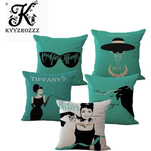 Fashion High Quality Cotton Linen Tiffany Breakfast Audrey Hepburn Decorative Throw Pillow Case Cushion Cover Sofa Home Decor