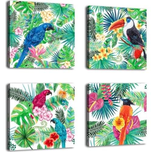 HD Printed Modern Canvas Wall Art Modular Poster 4 Panel Flowers And Birds Framework Living Room Pictures Painting Home Decor