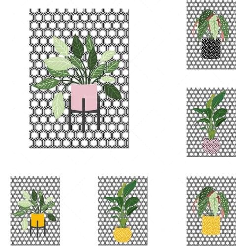 Tropical Plants Print Set, Begonia Print, Peace Lily Print, House Plant Print Set, Monochrome Plants Prints, Bathroom Plant Prin