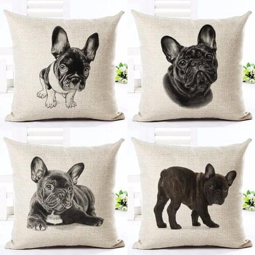New French Bulldog Printing Cushion Cover Pug Home Decorative Pillow Case Cojines Decorativos Para Sofa Pillow Cover Almofada