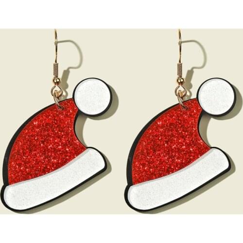 New Fashion Christmas Hat Acrylic Drop Earrings For Women Girl Creative Long Dangle Earrings Christmas Party Jewelry Accessories