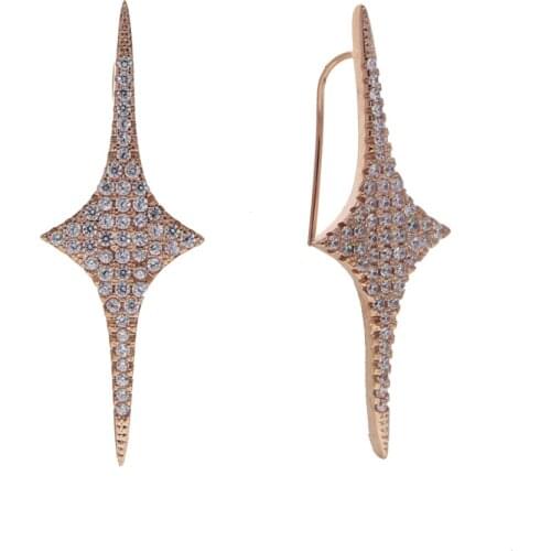 Wholesale 2021 Christmas Gift Fashion Jewelry Micro Pave White Cz Rose Gold Color Starburst Star Long Earring