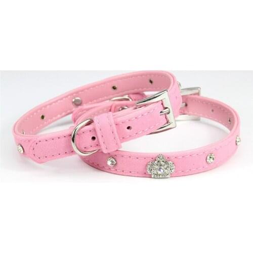 New Rhinestones Crown Dog Collar Genuine Leather Material Adjustable Necklace Pet Dog Cat Collars Pet Supplies