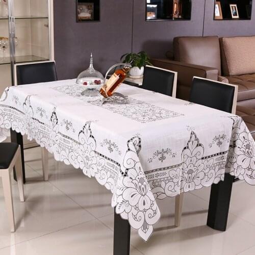 Pastoral style pure white hollow out flower tablecloth modern simplified western table handrail elegant cover