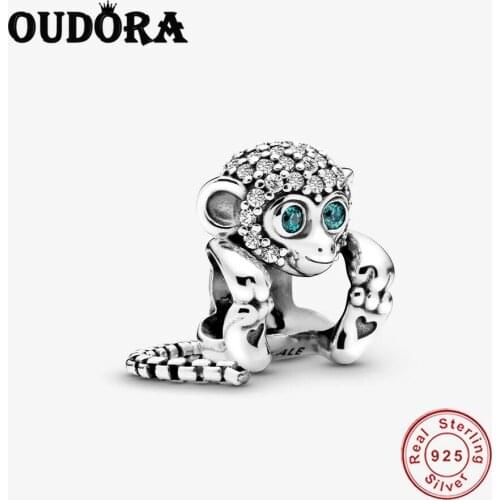 Real 925 Silver Pave Monkey Charm Fit Original Pandora Charms Animal Beads Bracelet Silver Fashion Women Jewelry Berloque