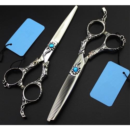 Professional japan 440c Sun flower 6 inch hair scissors cutting barber makas salon curved thinning shears hairdressing scissors