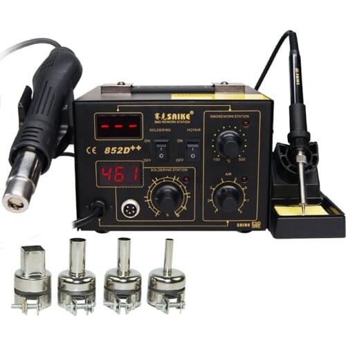 SAIKE 852D++ Iron Solder Soldering station Hot Air Gun 2 in 1 Rework Station 220V 110V Upgraded WIth free gifts